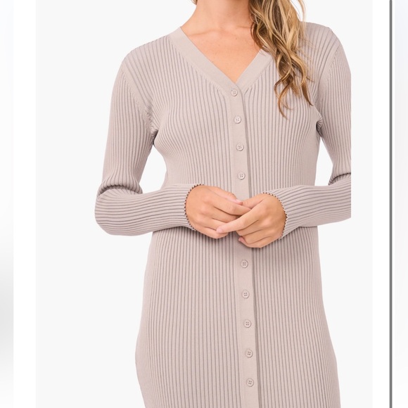 40.  1. State $99 Rib Knit Cardigan Midi Dress in soft grey - Picture 3 of 4